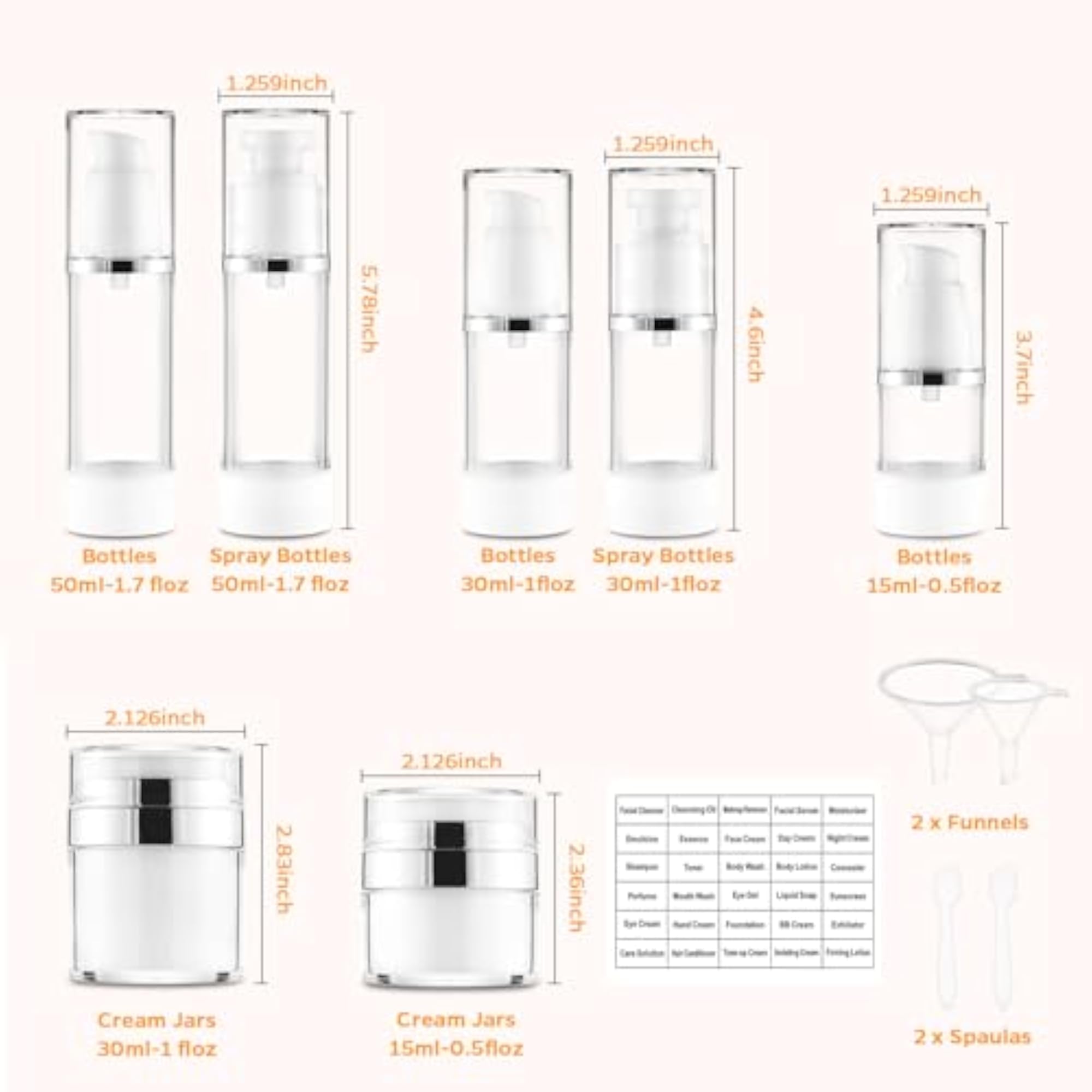13 Pack Big Travel Size Containers Airless Pump Bottles